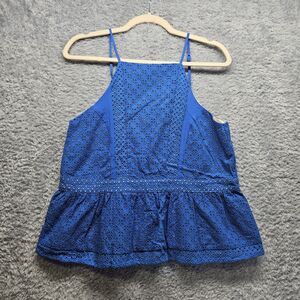 Sugar Lips Blue Eyelet Blouse Womens Size Small Peplum Feminine Casual